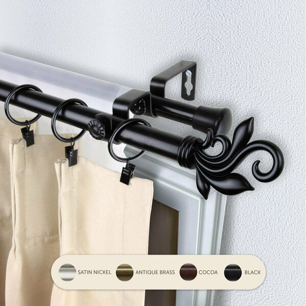 Kd Encimera 0.8125 in. Giles Double Curtain Rod with 28 to 48 in. Extension, Black KD3721165